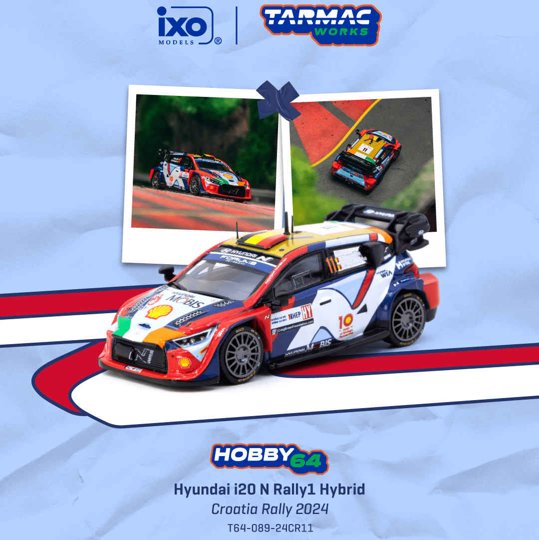 (PRE-ORDER) TARMAC WORKS HOBBY64 1:64 Hyundai i20 N Rally1 Hybrid Croatia Rally 2024 Thierry Neuville / Martijn Wydaeghe T64-089-24CR11