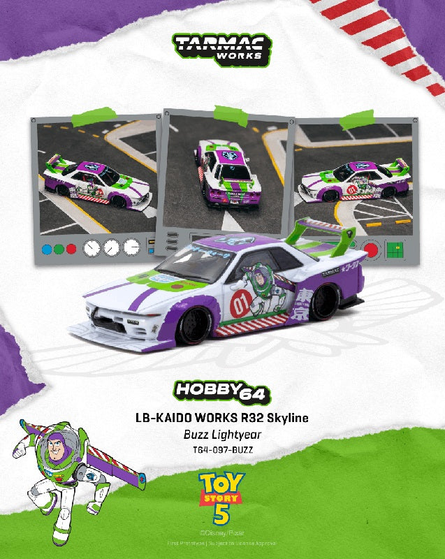 (PRE-ORDER) TARMAC WORKS 1:64 LB-KAIDO WORKS R32 Skyline Buzz Lightyear T64-097-BUZZ