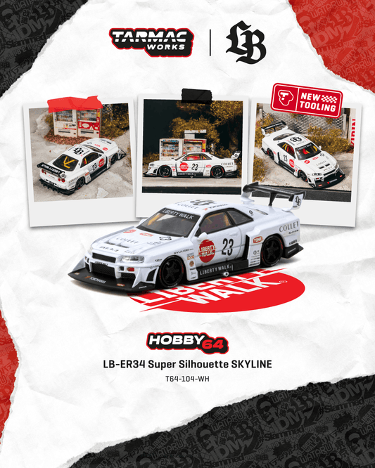 (PRE-ORDER) TARMAC WORKS 1:64 LB-ER34 Super Silhouette SKYLINE White T64-104-WH