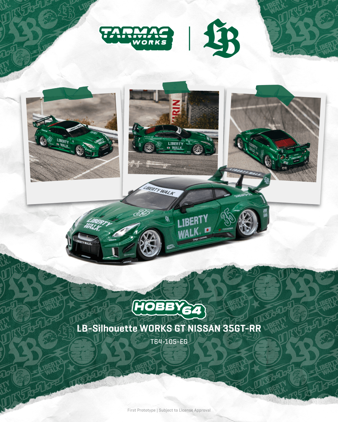 (PRE-ORDER) Tarmac Works HOBBY64 1:64 LB-Silhouette WORKS GT NISSAN 35GT-RR Emerald green (Display Case) T64-105-EG