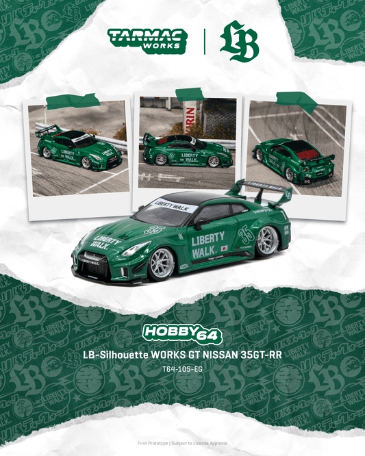 (PRE-ORDER) Tarmac Works HOBBY64 1:64 LB-Silhouette WORKS GT NISSAN 35GT-RR Emerald green (Display Case) T64-105-EG