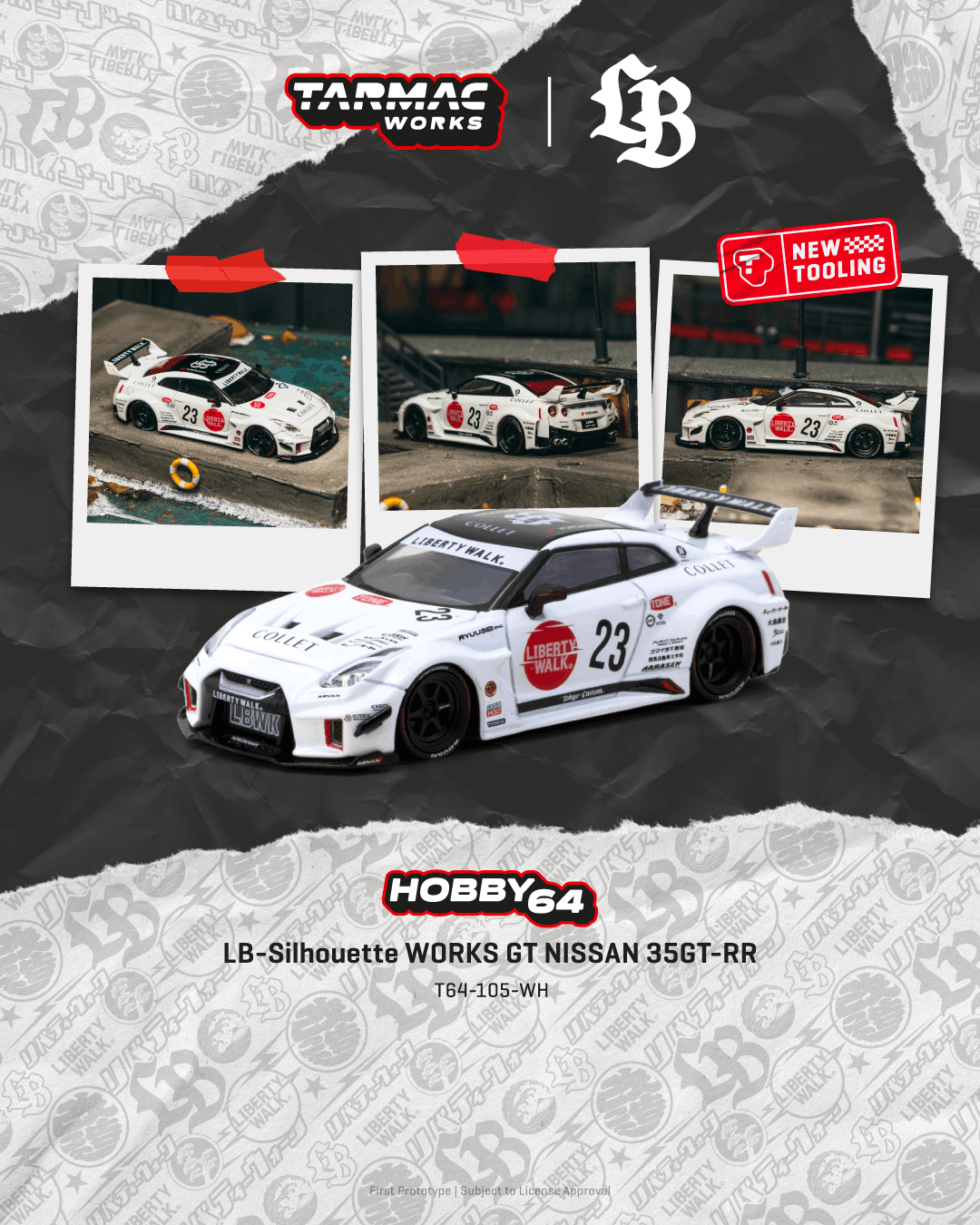 (PRE-ORDER) Tarmac Works HOBBY64 1:64 LB-Silhouette WORKS GT NISSAN 35GT-RR White T64-105-WH