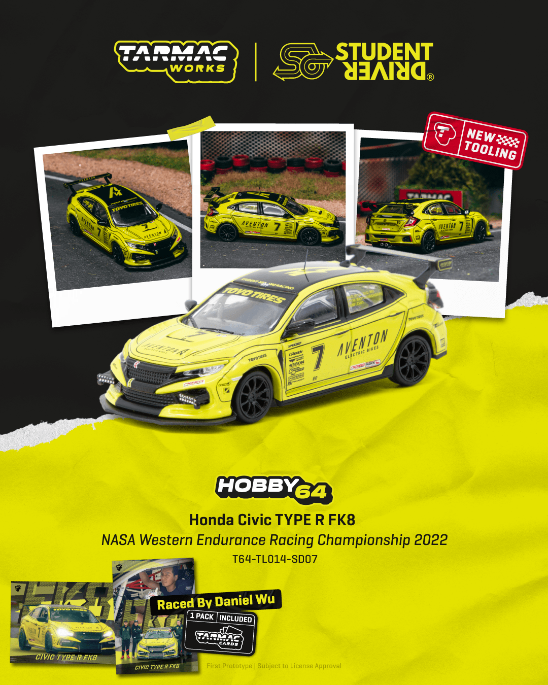 (PRE-ORDER) TARMAC HOBBY64 1:64 Honda Civic TYPE R FK8 NASA Western Endurance Racing Championship 2022 Model Car + Trading Cards Combo Set T64-TL014-SD07