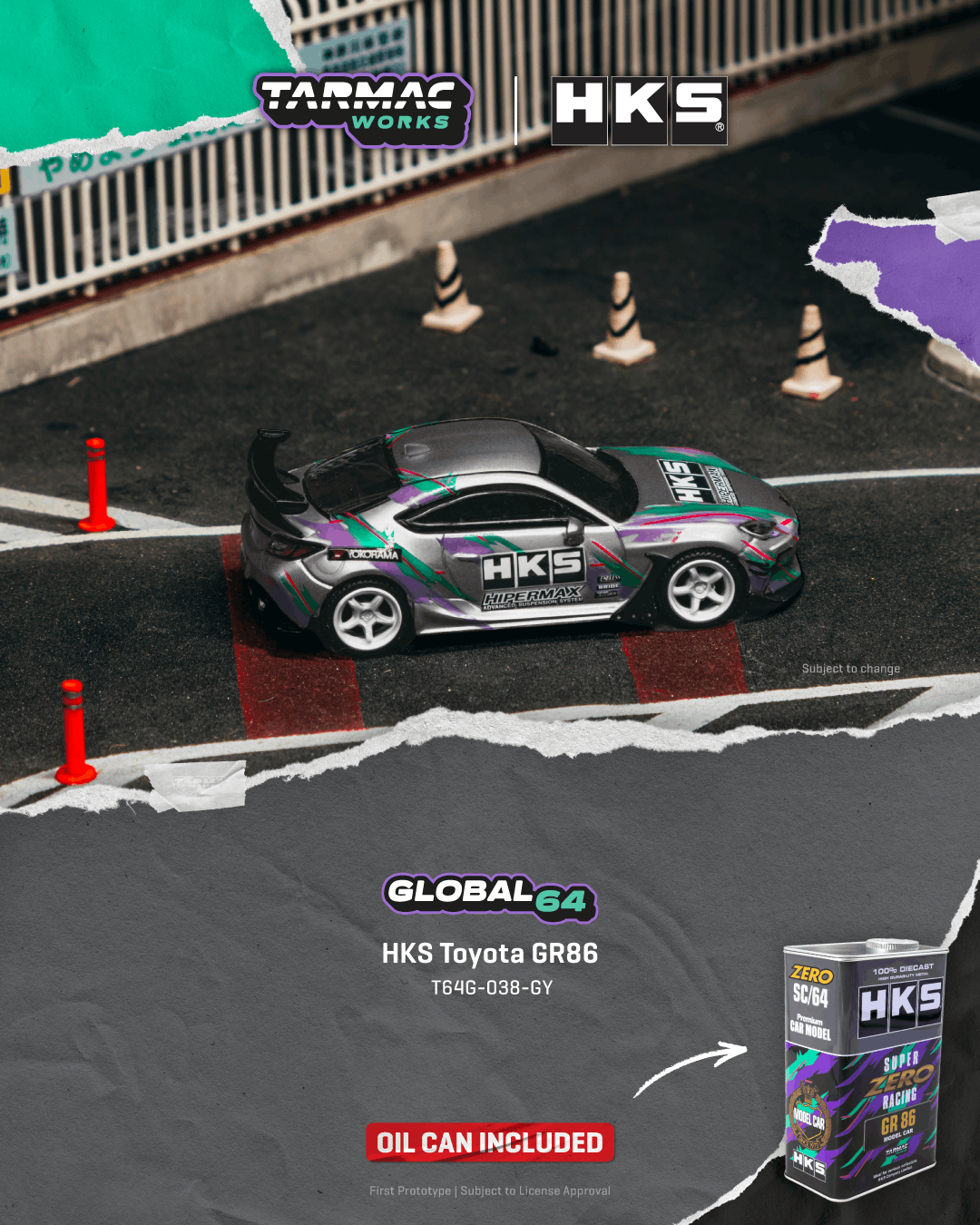 (PRE-ORDER) Tarmac Works GLOBAL64 1:64 HKS Toyota GR86 Grey T64G-038-GY