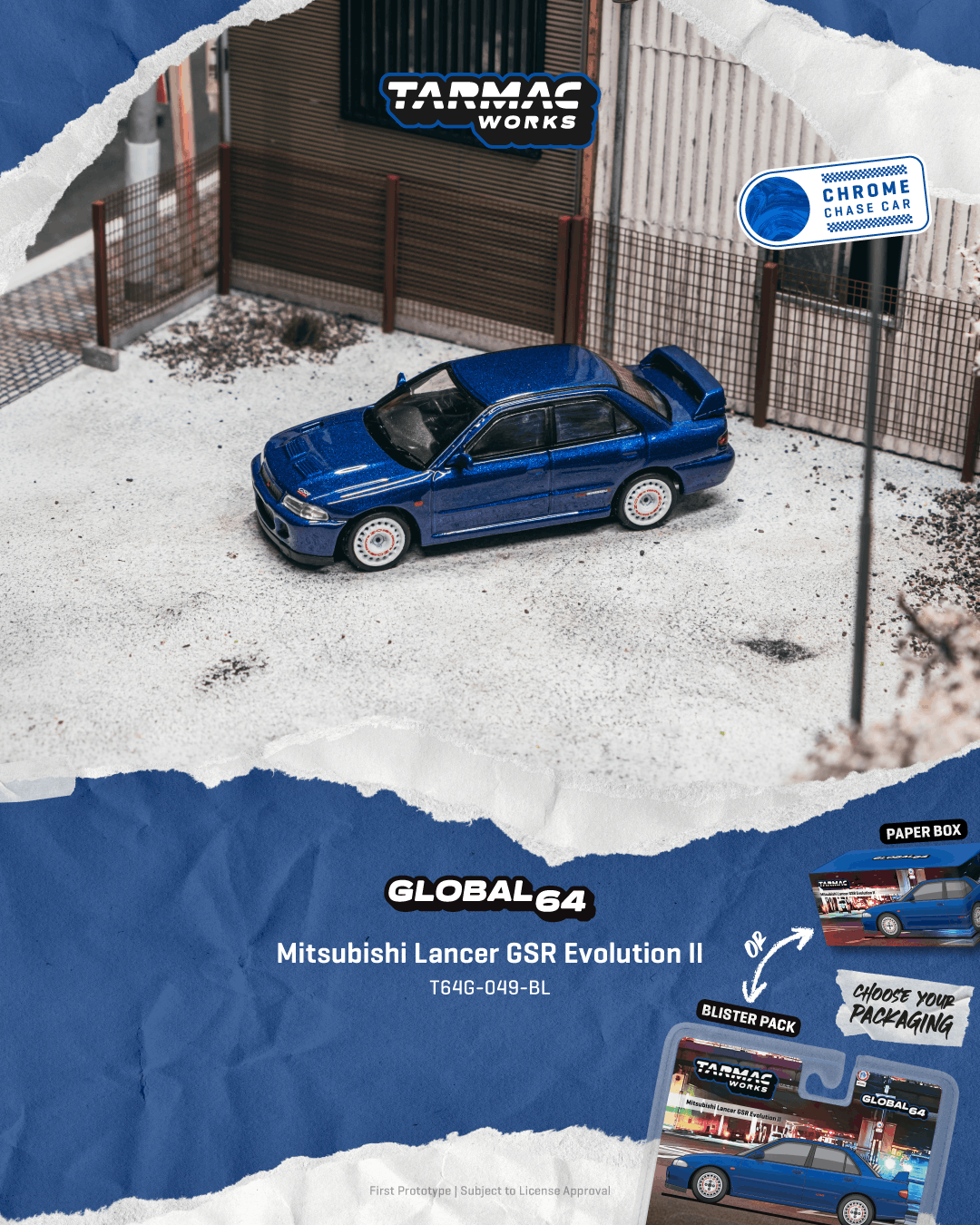 (PRE-ORDER) Tarmac Works GLOBAL64 1:64 Mitsubishi Lancer GSR Evolution II Blue T64G-049-BL