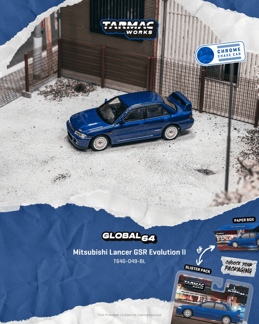 (PRE-ORDER) Tarmac Works GLOBAL64 1:64 Mitsubishi Lancer GSR Evolution II Blue T64G-049-BL