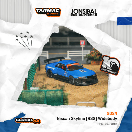 (PRE-ORDER) TARMAC WORKS GLOBAL64 1:64 Nissan Skyline (R32) Widebody - Designed by Jon Sibal Tarmac Works 10th Anniversary T64G-061-10TH