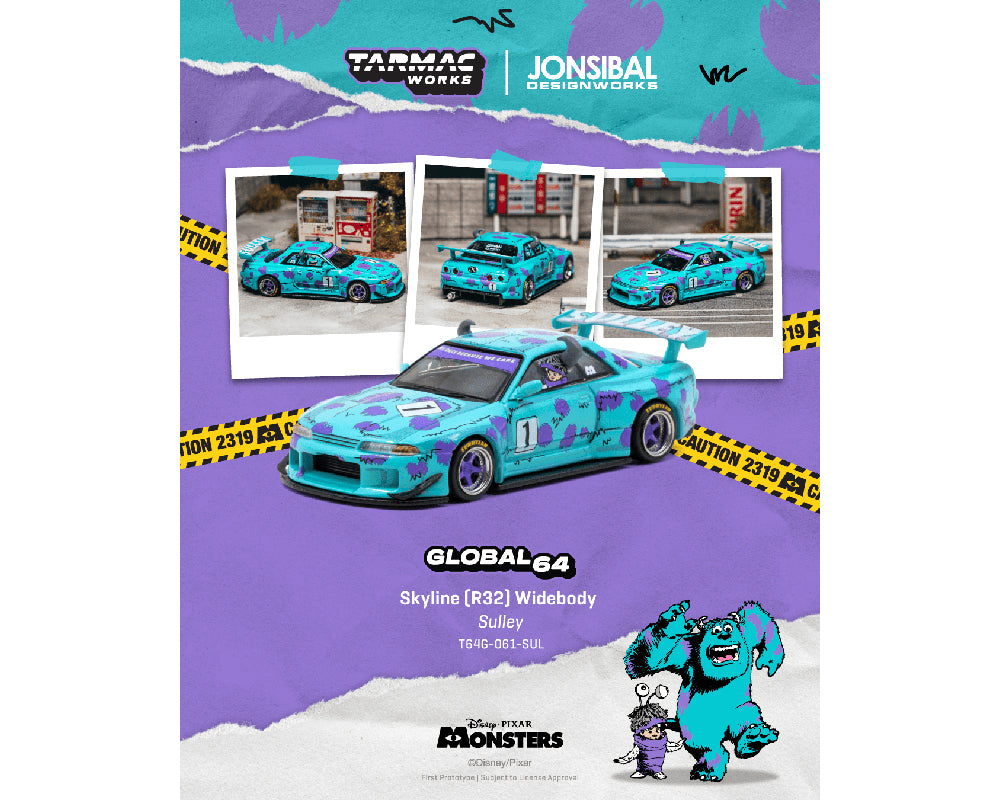 (PRE-ORDER) Tarmac Works 1:64 Nissan Skyline GT-R R32 Widebody Jonsibal Disney Sulley – Global64 T64G-061-SUL