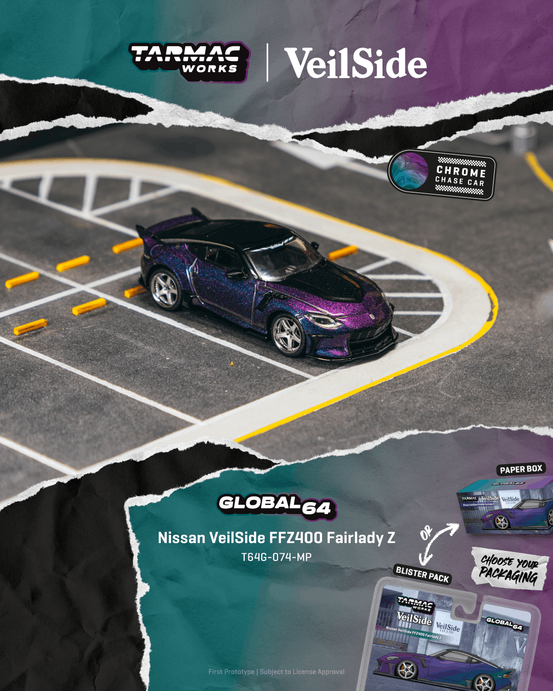 (PRE-ORDER) Tarmac Works GLOBAL64 1:64 Nissan VeilSide FFZ400 Fairlady Z Chameleon purple T64G-074-MP **CHASE CARS ARE RANDOMLY PACKED**