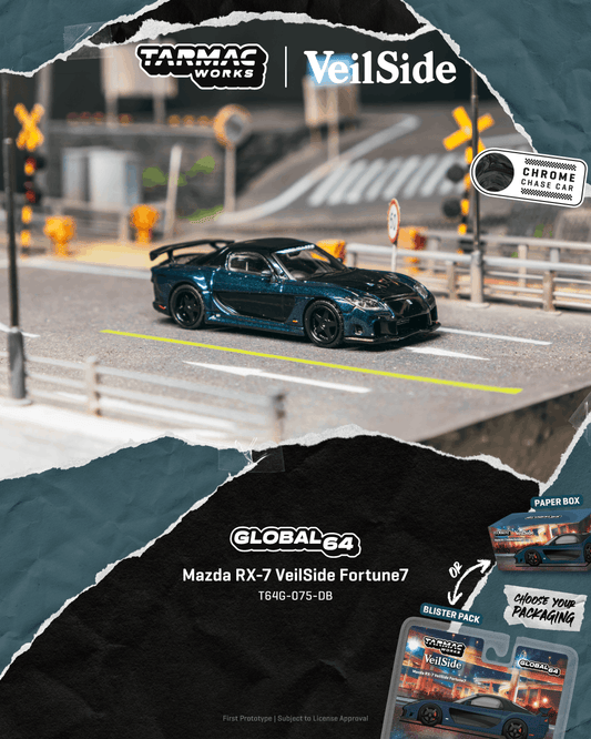 (PRE-ORDER) Tarmac Works GLOBAL64 1:64 Mazda RX-7 VeilSide Fortune7 Dark Blue / Black T64G-075-DB **CHASE CARS ARE RANDOMLY PACKED**