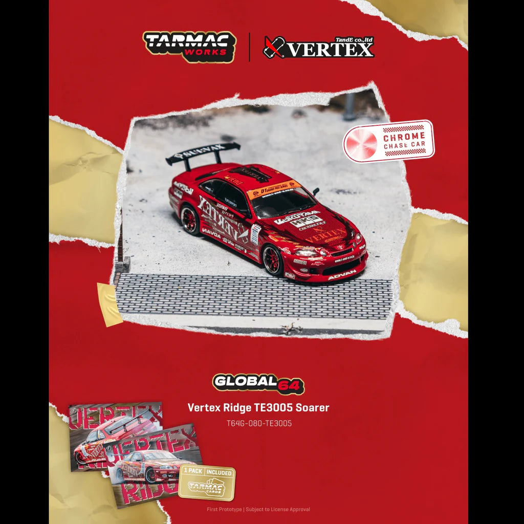 (PRE-ORDER) TARMAC WORKS GLOBAL64 1:64 Vertex Ridge TE3005 Soarer Model Car + Trading Cards Combo Set T64G-080-TE3005