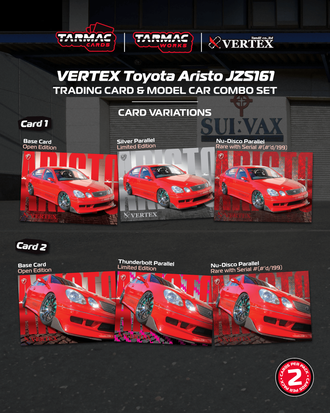 (PRE-ORDER) TARMAC WORKS GLOBAL64 1:64 VERTEX Toyota Aristo JZS161 Red Model Car + Trading Cards Combo Set T64G-081-RE