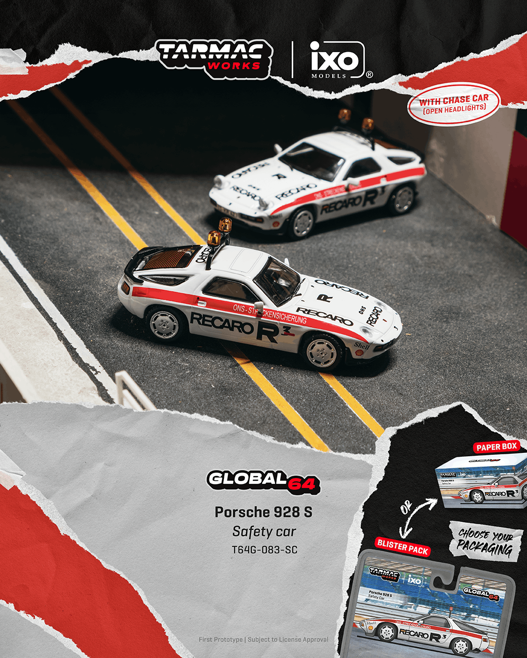 (PRE-ORDER) Tarmac Works GLOBAL64 1:64 Porsche 928 S Safety Car T64G-083-SC **CHASE CARS ARE RANDOMLY PACKED**