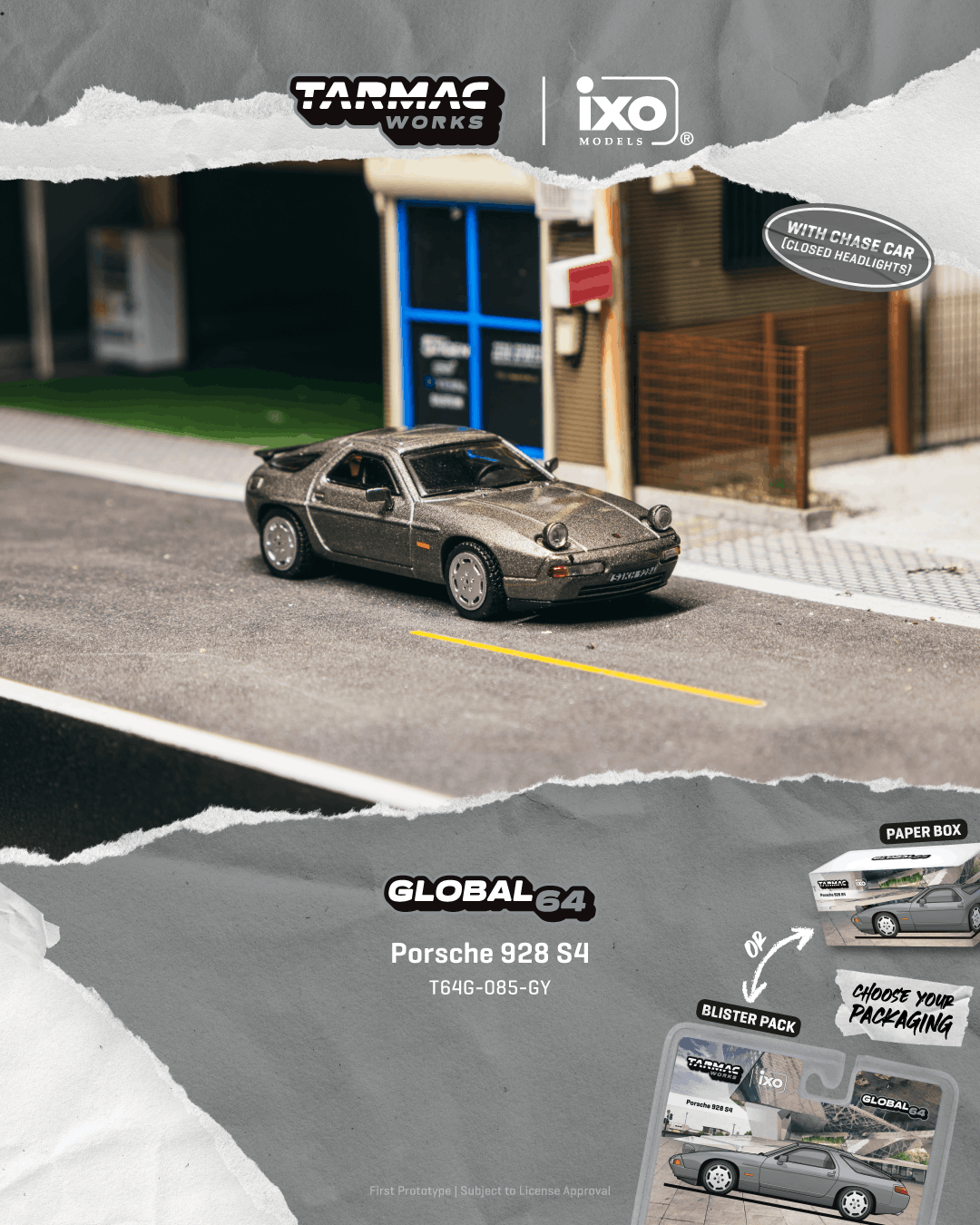 (PRE-ORDER) Tarmac Works GLOBAL64 1:64 Porsche 928 S4 Grey Metallic T64G-085-GY **CHASE CARS ARE RANDOMLY PACKED**