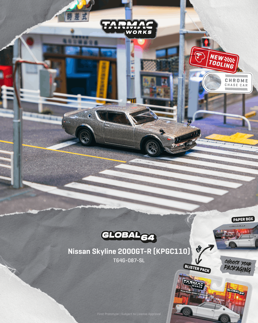 (PRE-ORDER) Tarmac Works GLOBAL64 1:64 Nissan Skyline 2000GT-R (KPGC110) Silver T64G-087-SL **CHASE CARS ARE RANDOMLY PACKED**