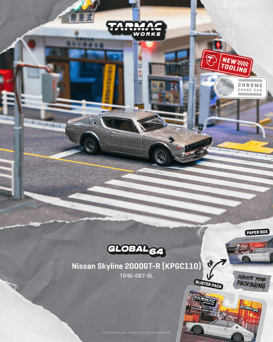 (PRE-ORDER) Tarmac Works GLOBAL64 1:64 Nissan Skyline 2000GT-R (KPGC110) Silver T64G-087-SL **CHASE CARS ARE RANDOMLY PACKED**