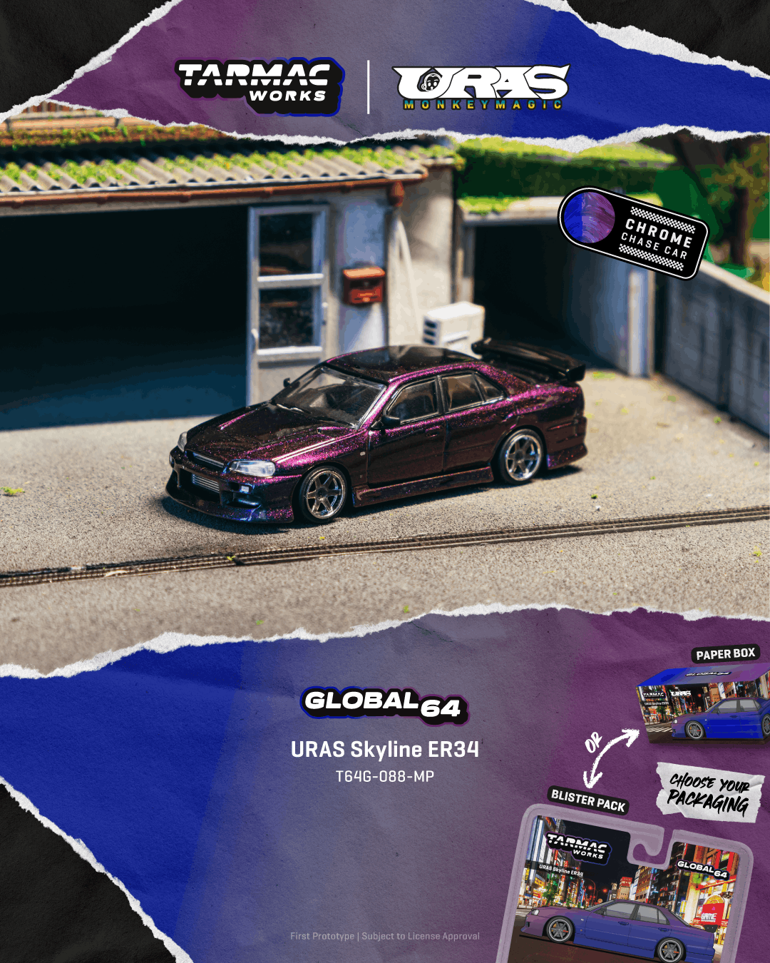 (PRE-ORDER) Tarmac Works 1:64 URAS Skyline ER34 Midnight Purple T64G-088-MP