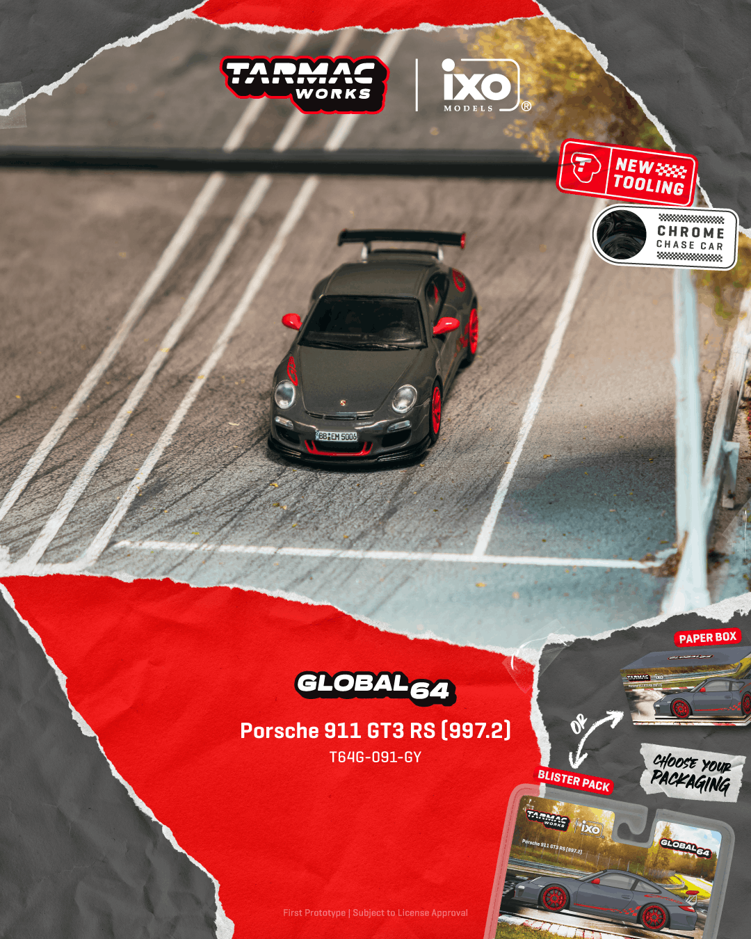 (PRE-ORDER) Tarmac Works GLOBAL64 1:64 Porsche 911 GT3 RS (997.2) Grey T64G-091-GY
