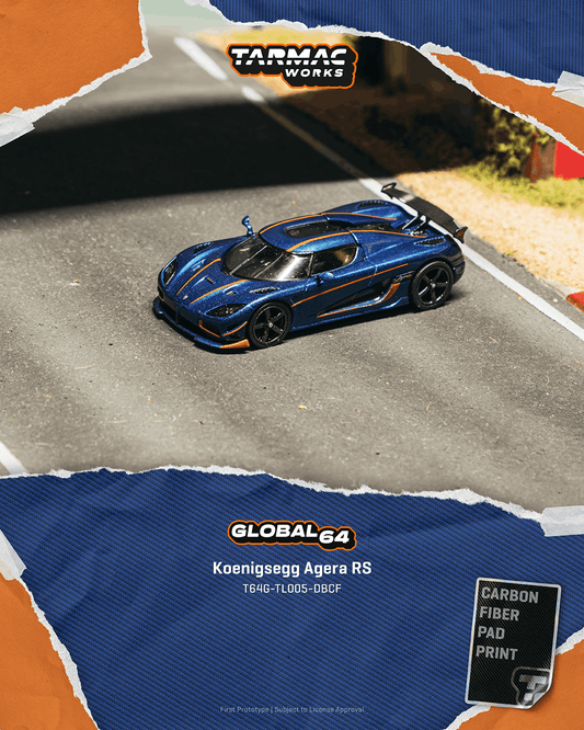 (PRE-ORDER) Tarmac Works GLOBAL64 1:64 Koenigsegg Agera RS Dark Blue Carbon Fiber / Orange Accents T64G-TL005-DBCF