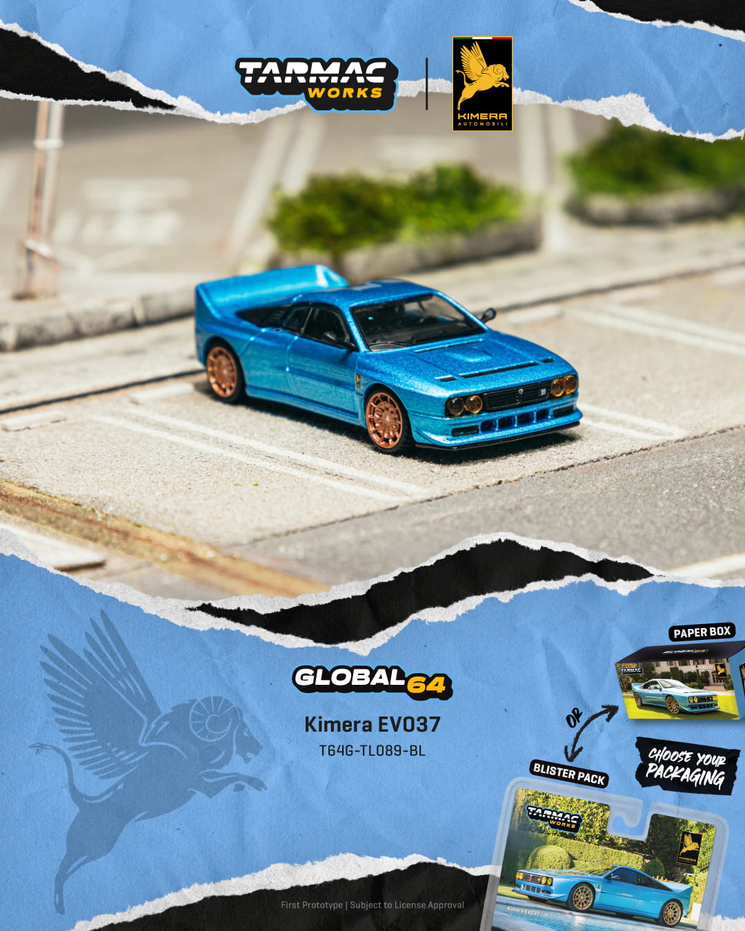 (PRE-ORDER) Tarmac Works GLOBAL64 1:64 Kimera EVO37 Blue T64G-TL089-BL