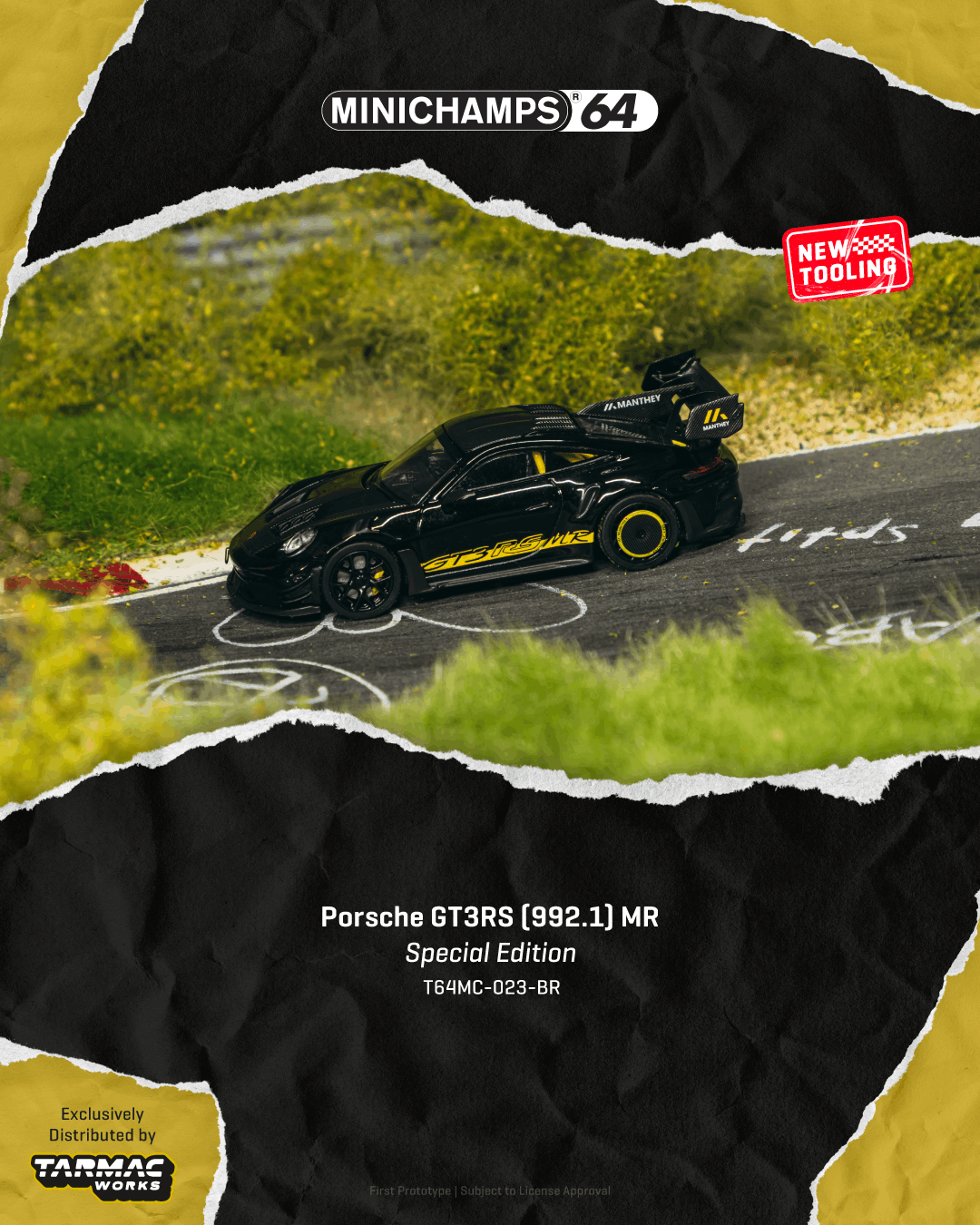(PRE-ORDER) MINICHAMPS64 1:64 Porsche GT3RS (992.1) MR Black Yellow Tarmac Special Edition T64MC-023-BR