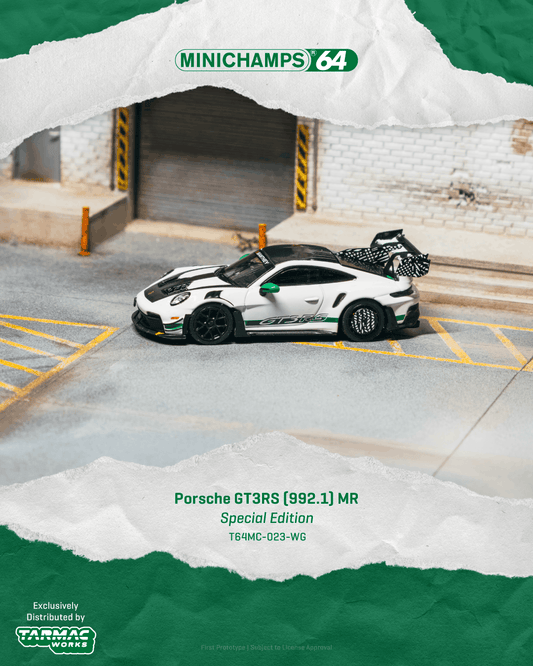 (PRE-ORDER) Tarmac Works X MINICHAMPS64 1:64 Porsche GT3RS(992.1) MR White Green Tarmac Exclusive T64MC-023-WG