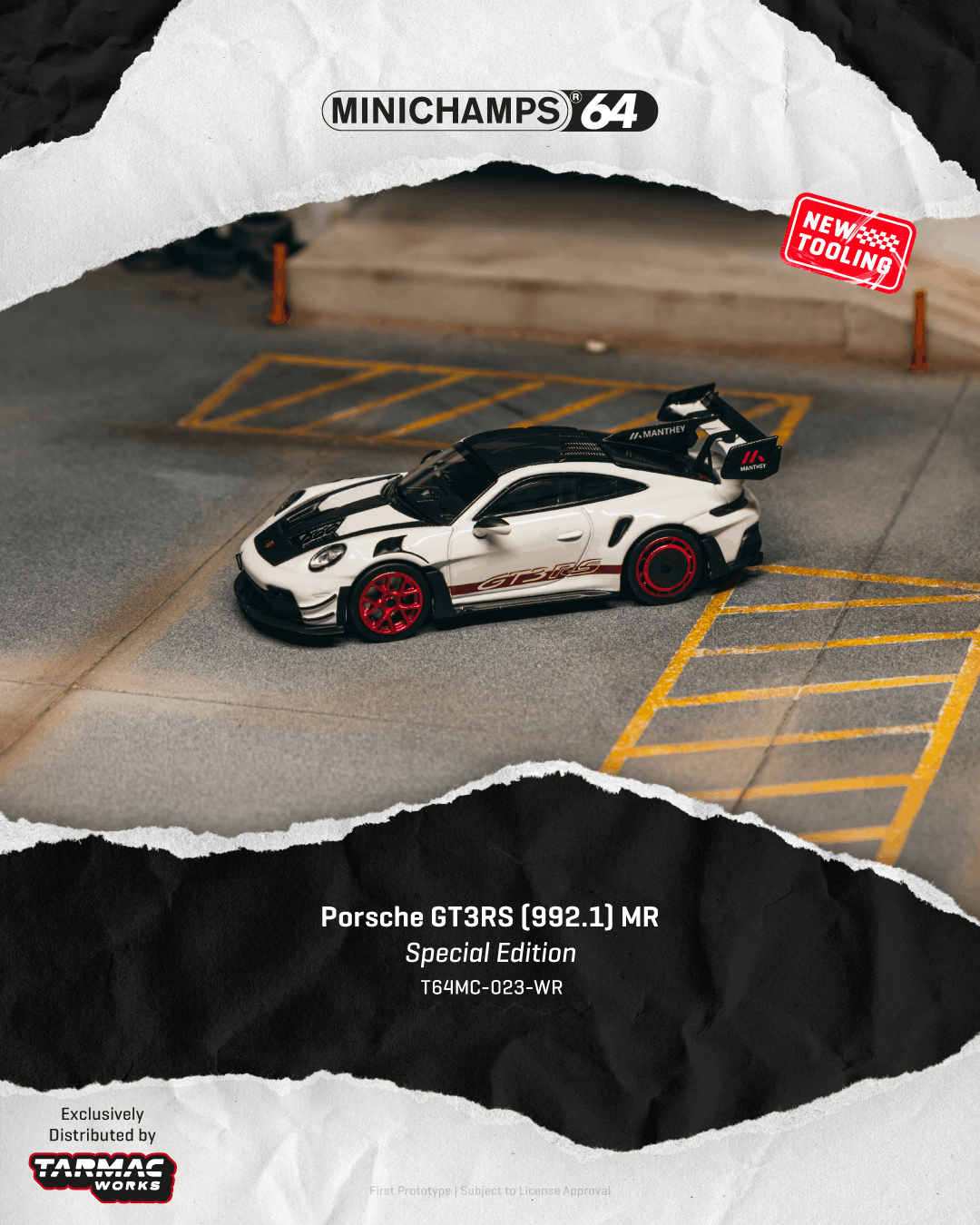 (PRE-ORDER) MINICHAMPS64 1:64 Porsche GT3RS (992.1) MR White Red Tarmac Special Edition T64MC-023-WR