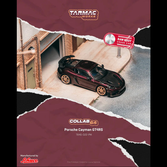 (PRE-ORDER) TARMAC WORKS COLLAB64 1:64 Porsche Cayman GT4RS Amethyst Metallic T64S-022-PM