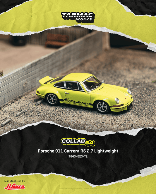 (PRE-ORDER) Tarmac Works COLLAB64 1:64 Porsche 911 Carrera RS 2.7 Lightweight Yellow T64S-023-YL