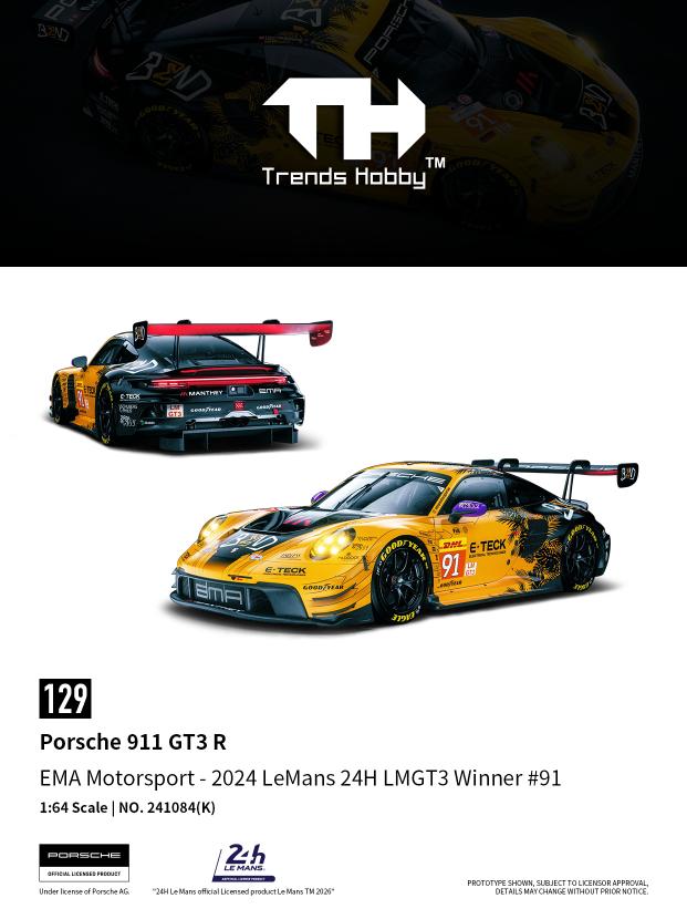 (PRE-ORDER) Trends Hobby 1:64 Porsche 911 GT3 R EMA Motorsport - LeMans 24H 2024 LMGT3 Winner #91 241084(K)