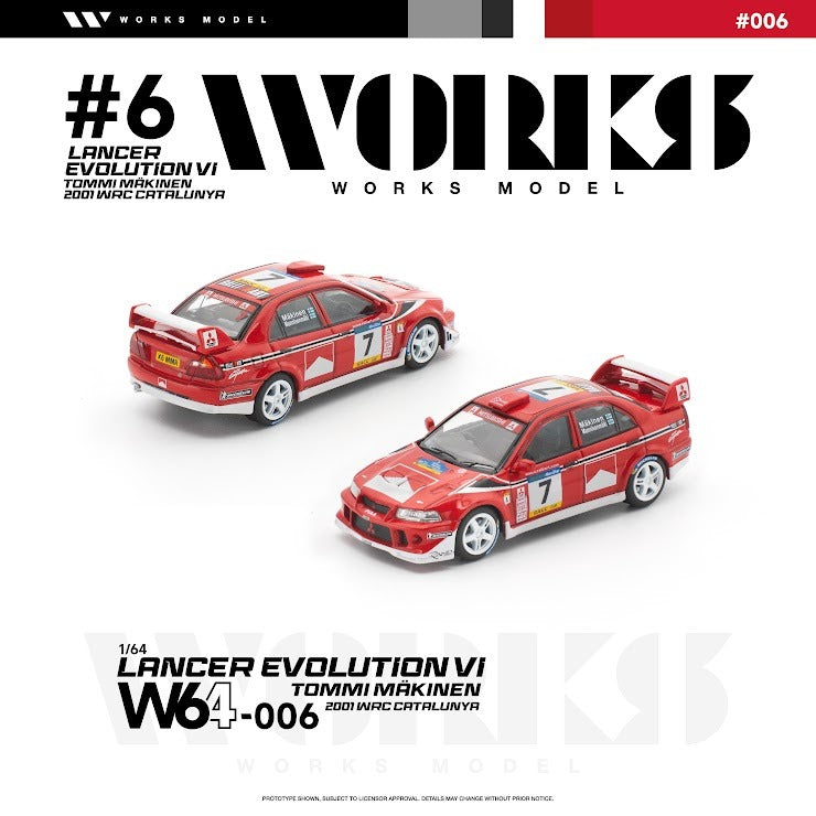 (PRE-ORDER) WORKS 1:64 MITSUBISHI LANCER EVOLUTION VI TOMMI MAKINEN 2001 WRC CATALUNYA W64-006