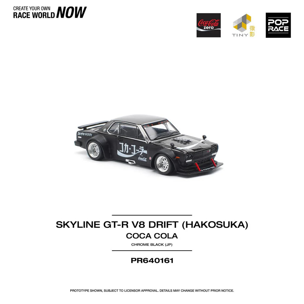 (PRE-ORDER) POPRACE 1:64 SKYLINE GT-R DRIFT (HAKOSUKA) COCA COLA ZERO JP BLACK CHROME PR640161