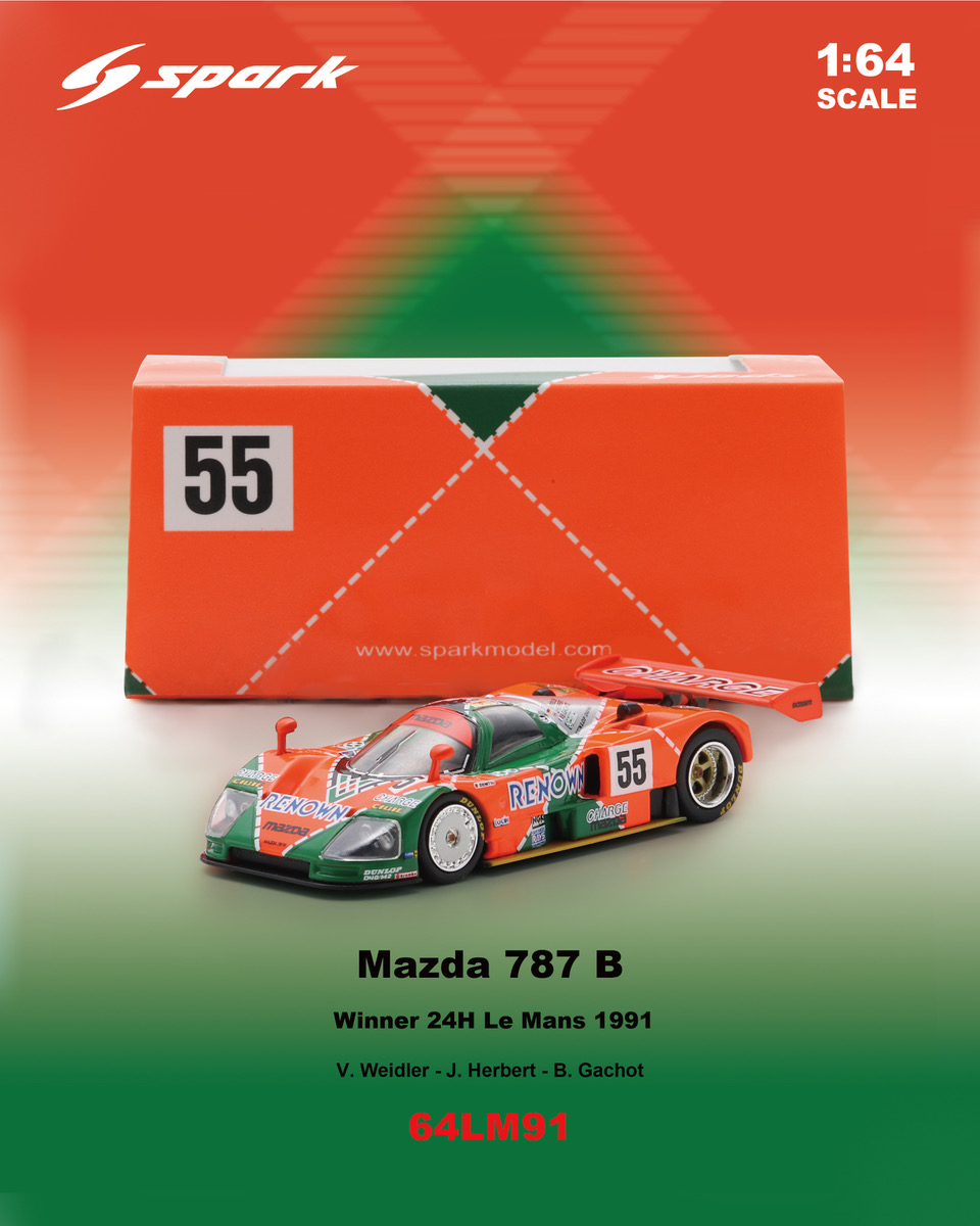 (PRE-ORDER) SPARK 1:64 Mazda 787 B No.55 Winner Le Mans 24H 1991 V. Weidler - J. Herbert - B. Gachot 64LM91