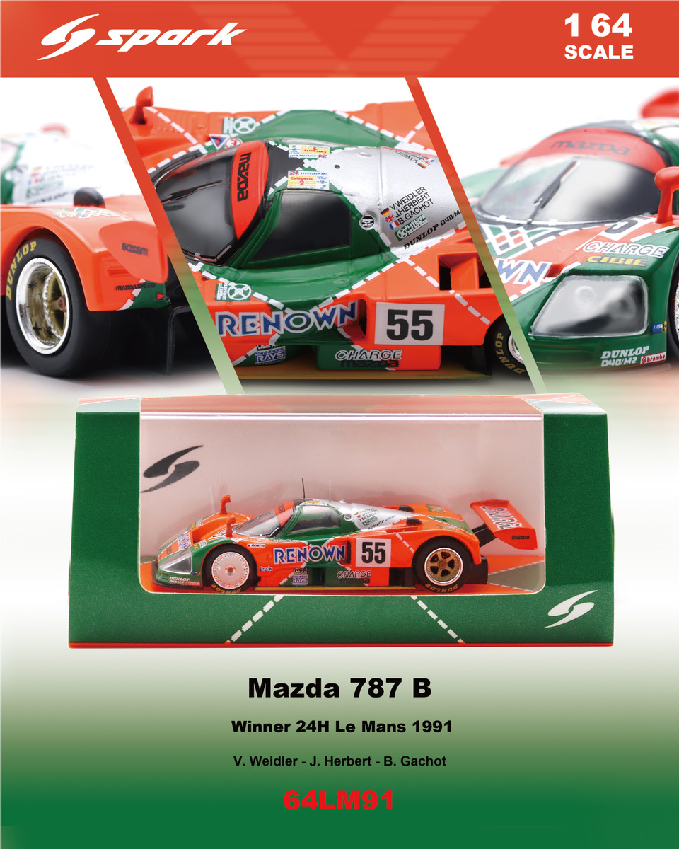 (PRE-ORDER) SPARK 1:64 Mazda 787 B No.55 Winner Le Mans 24H 1991 V. Weidler - J. Herbert - B. Gachot 64LM91