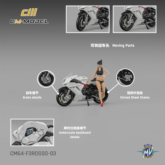 (PRE-ORDER) CM MODEL 1:64 MV Agusta F3 Rosso White with show girl CM64-F3Rosso-03