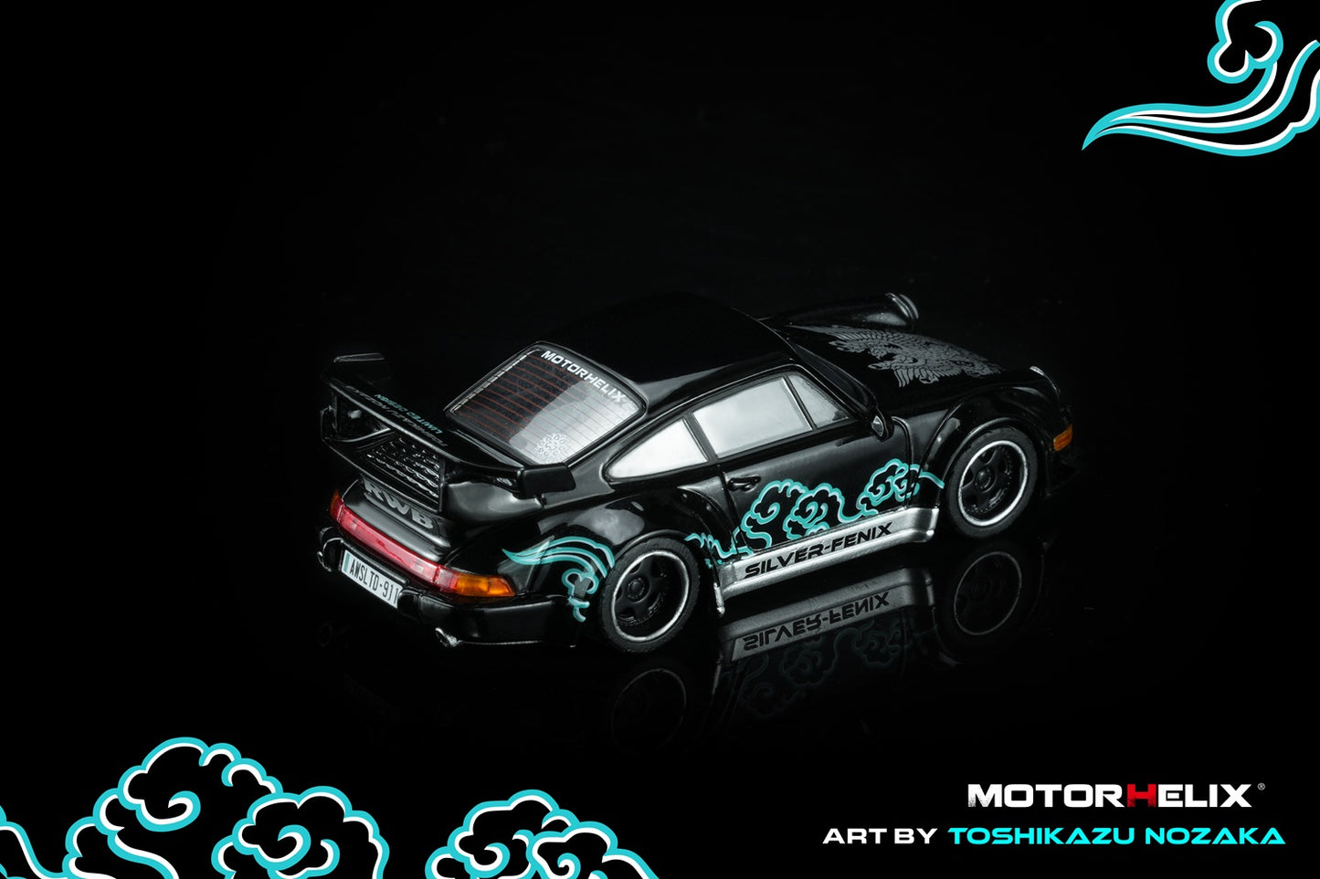 (PRE-ORDER) Motorhelix 1:64 RWB 964 Black SILVER-FENIX with 1:64 magnetic air-cooled engine M62102