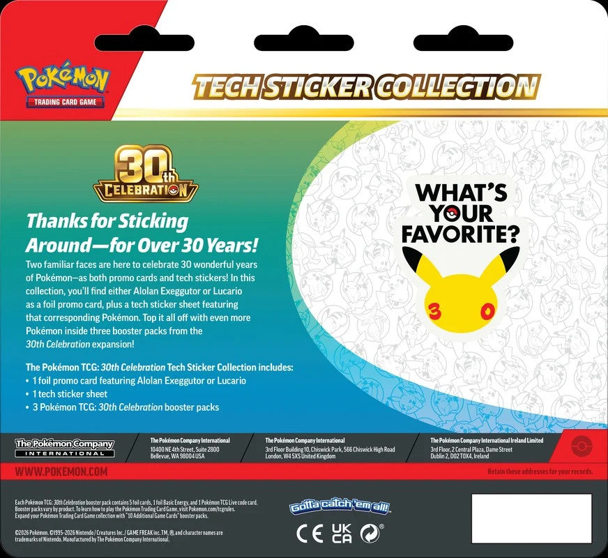 Pokemon 30th Celebration Tech Sticker Collection - Alolan Exeggutor 3 Pack