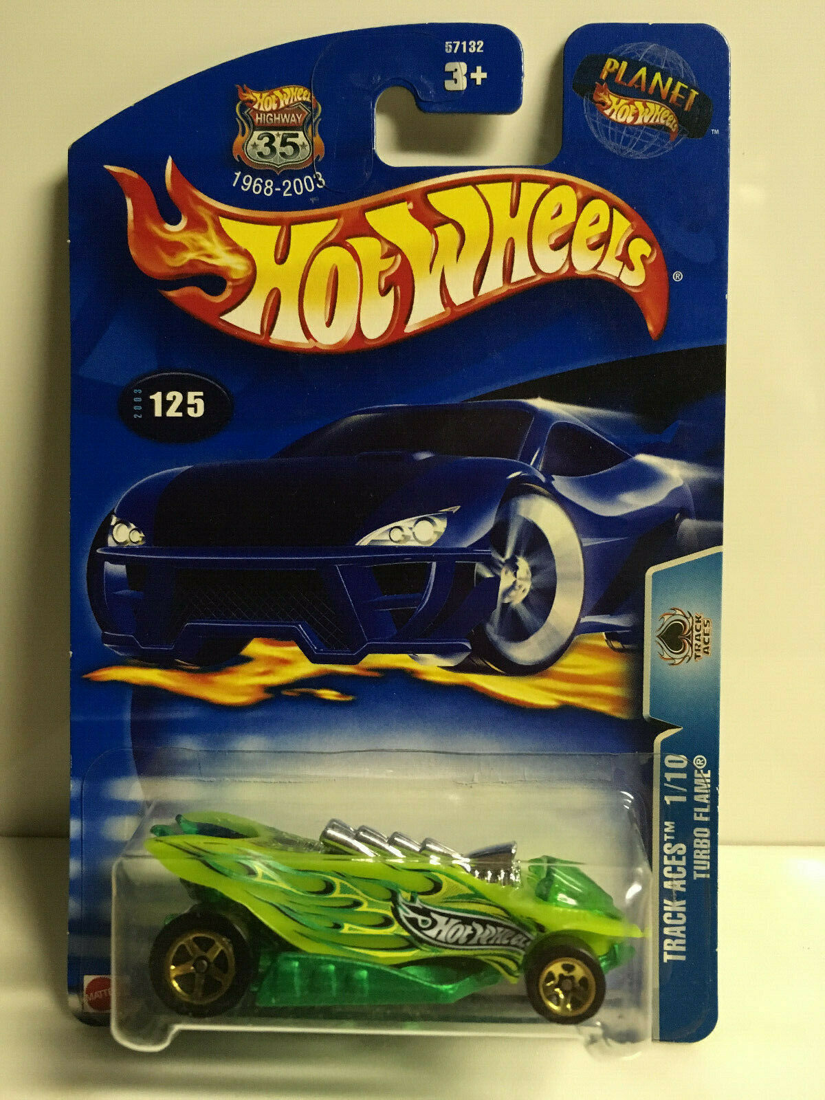 2003 Hot Wheels Track Aces 1/10 #125 Turbo Flame Green NIP