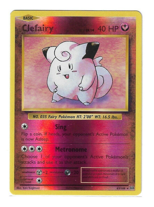 Pokémon XY Evolutions Clefairy Rare REVERSE HOLO #63/108 Rare Card NM Fresh PULL