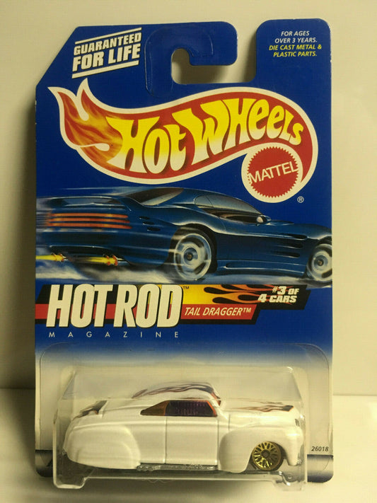2000 Hot Wheels Tail Dragger #007 Hot Rod Magazine Series White With Flames NIP