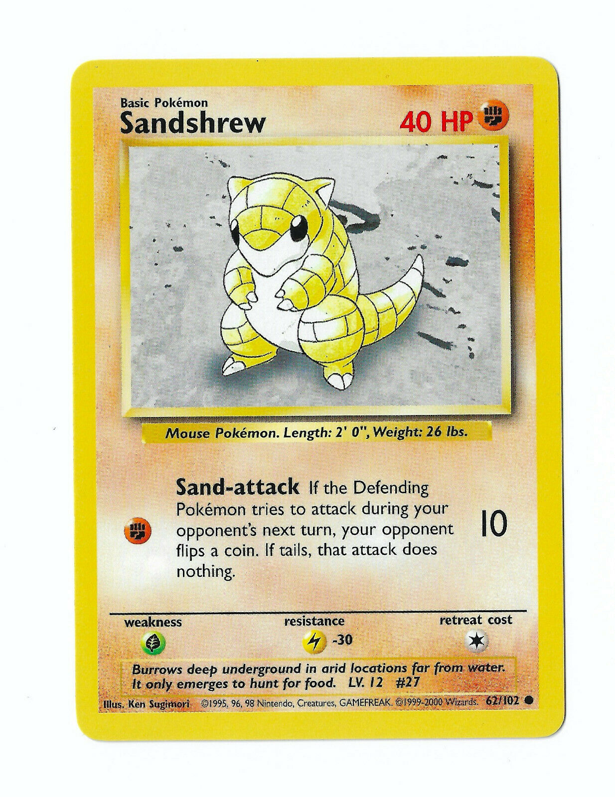 Pokémon Sandshrew #27 Pokémon Base Set Series Common Card WOTC LP #62/102