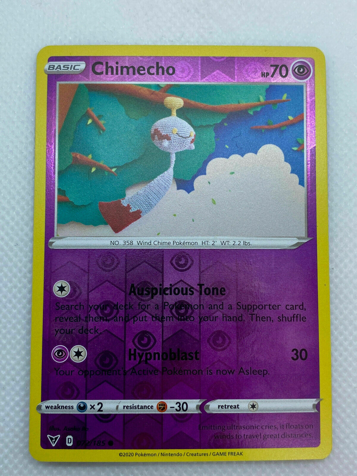 Pokémon Sword & Shield Vivid Voltage Chimecho Reverse HOLO Rare #072/185 NM