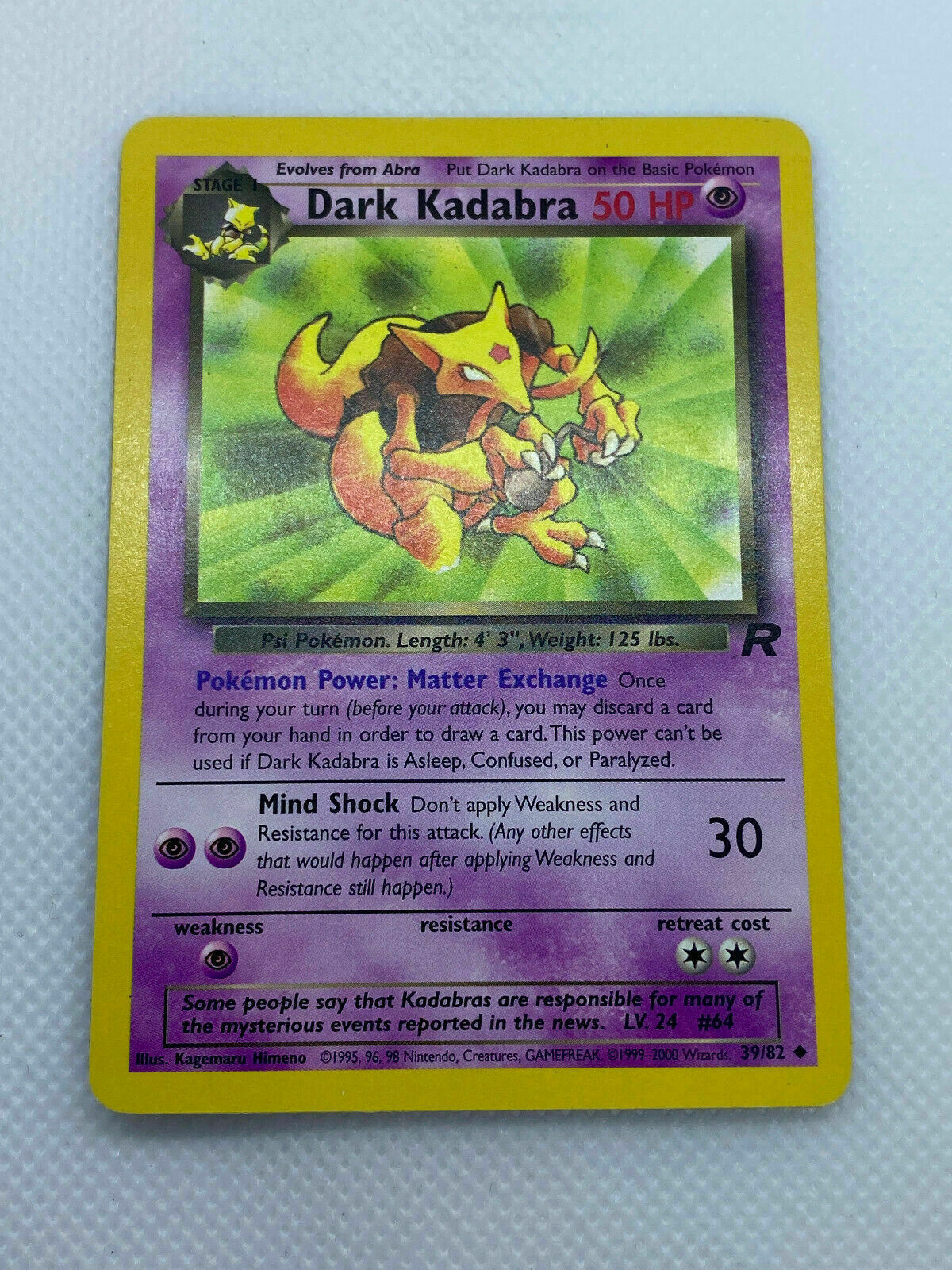 Pokémon Dark Kadabra Team Rocket Uncommon #39/82 WOTC LP