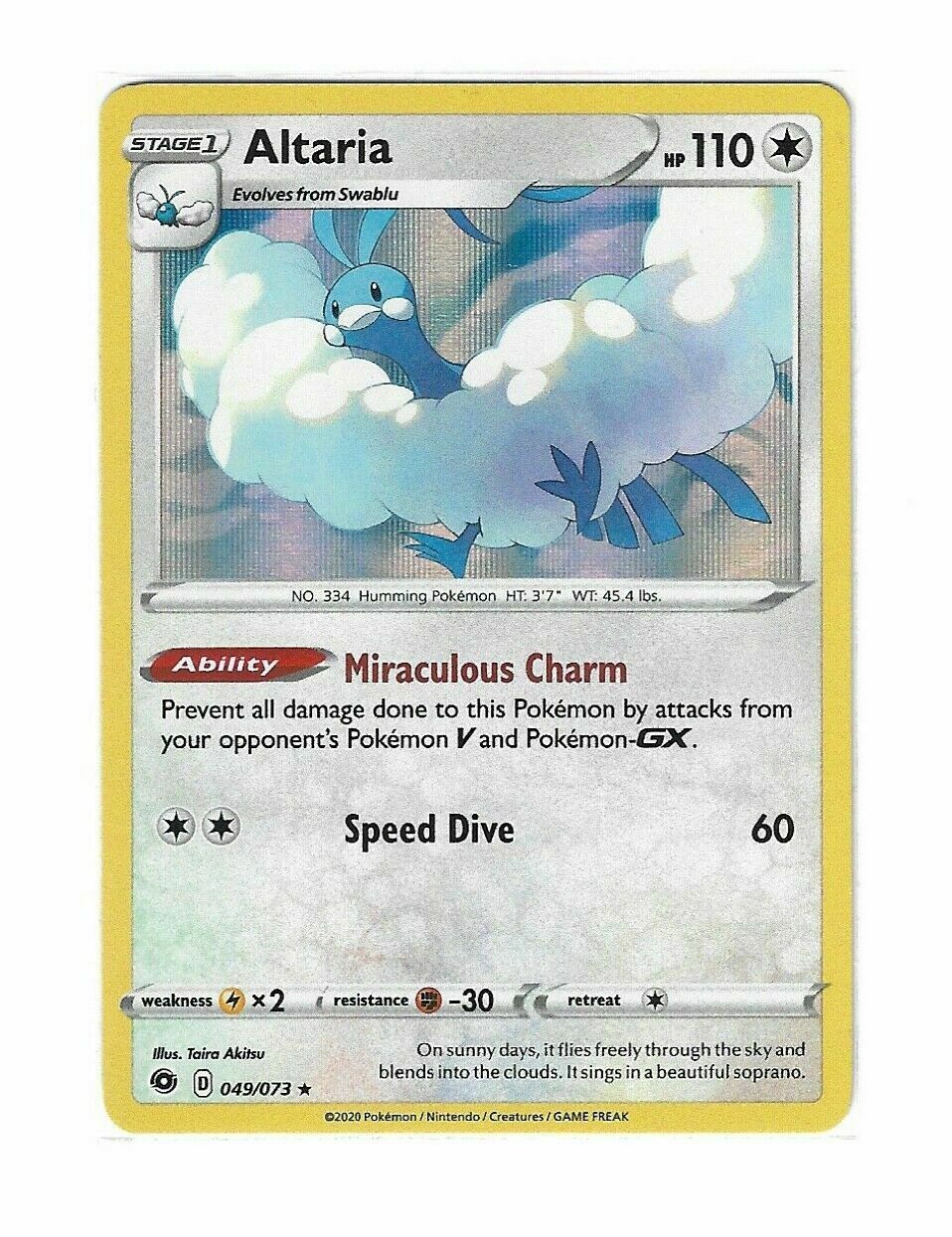 Pokémon Champion's Path Altaria HOLO Rare #49/73 NM FRESH PULL