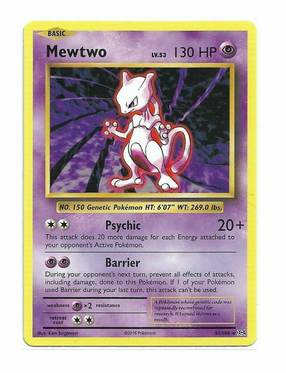 Pokémon XY Evolutions Mewtwo Rare #51/108 Rare Card Mint Fresh Pack Pull