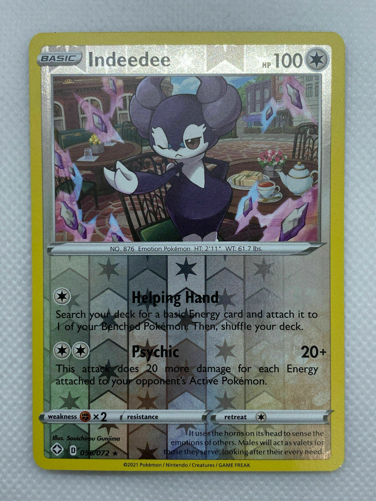 Pokémon Shining Fates Indeedee 056/072 Reverse Holo Rare NM FRESH PULL