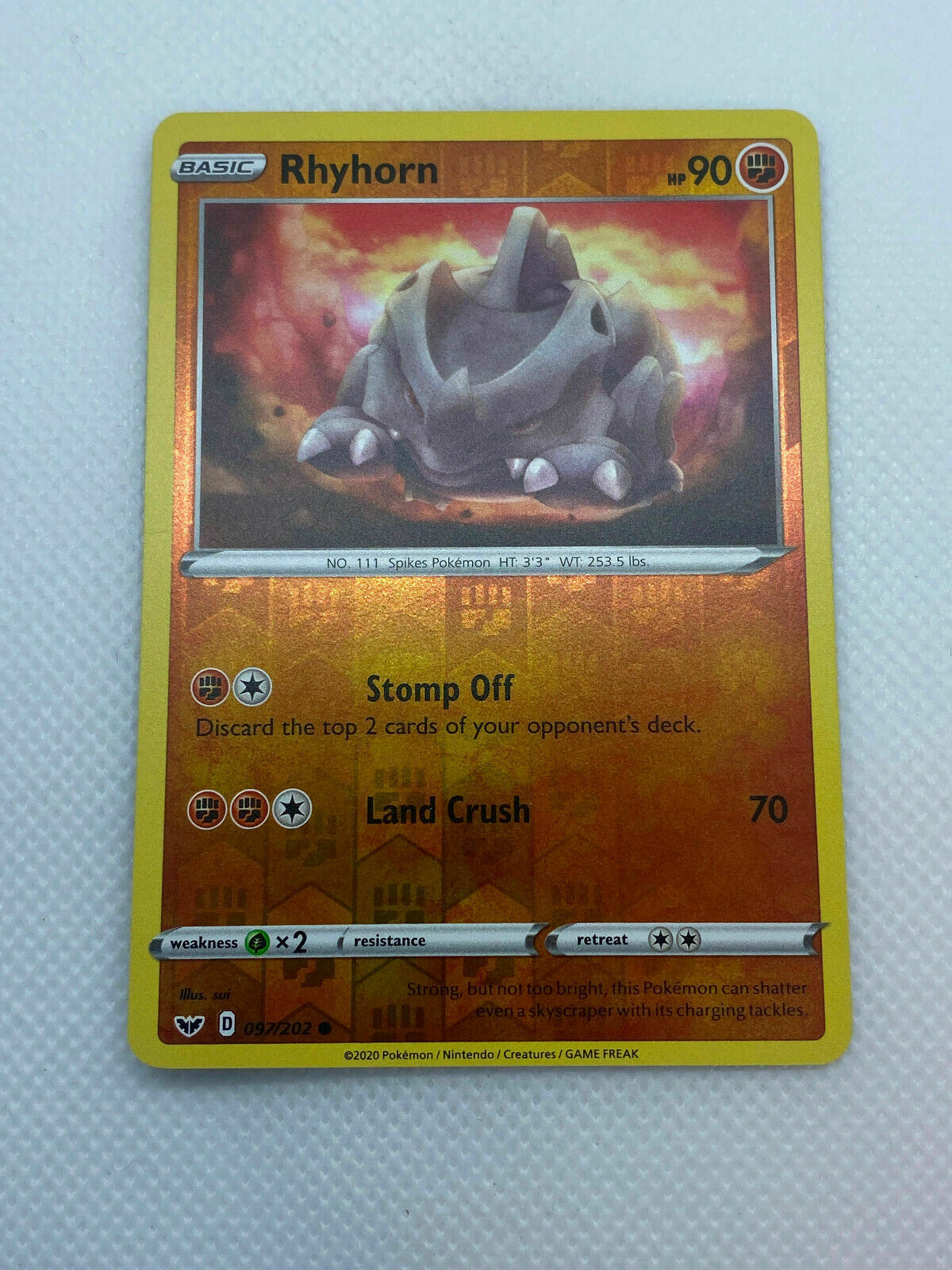 Pokémon Sword & Shield Reverse Holo Common Rhyhorn #097/202 NM