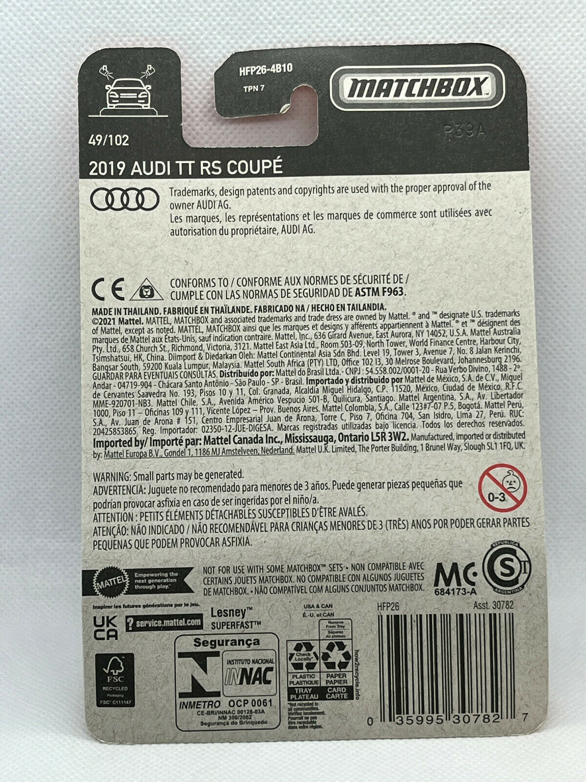 2022 Matchbox 2019 Audi TT RS Coupe #49/102 NIP
