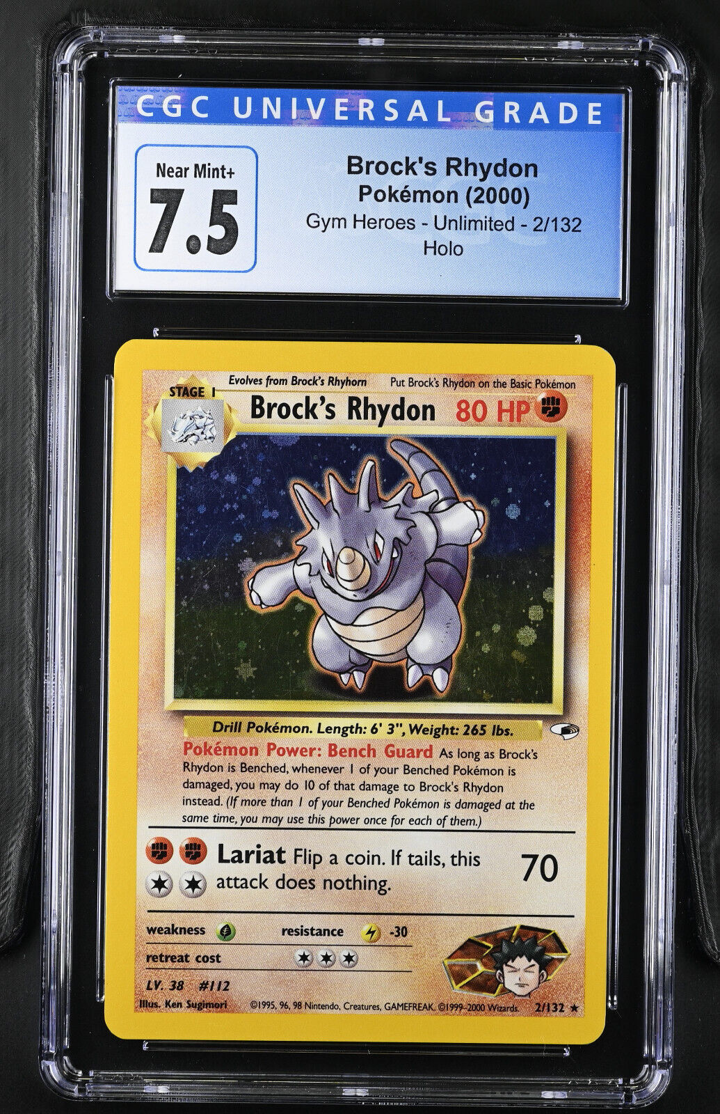 Pokémon (2000) Gym Heroes Unlimited 2/132 Brock's Rhydon Holo CGC 7.5 NM+