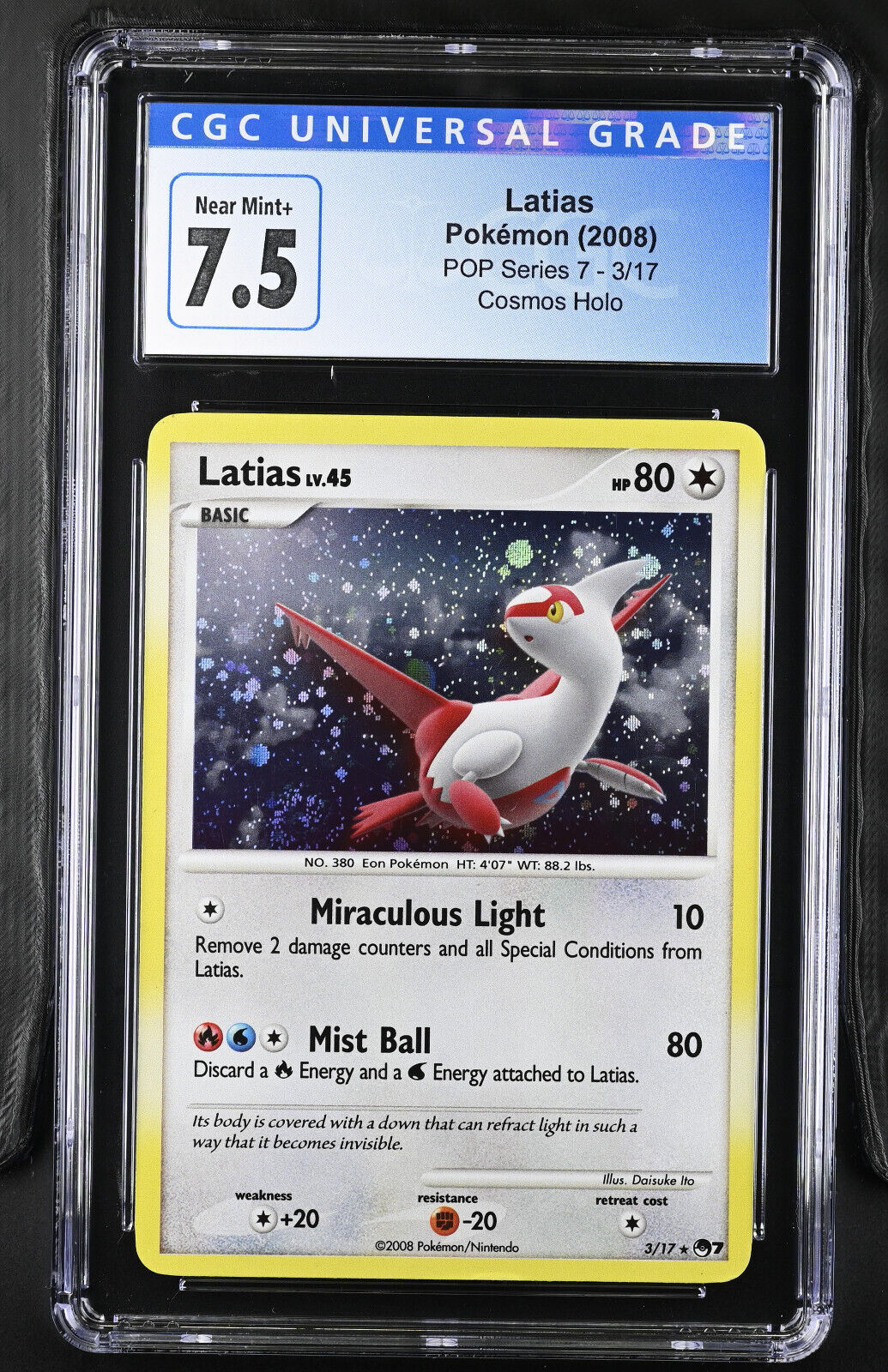 Pokémon (2008) POP Series 7 3/17 Latias Cosmos Holo With Swirl CGC 7.5 NM